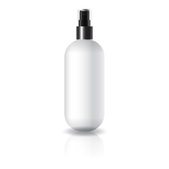 Blank white oval round cosmetic bottle with black spray head for beauty or healthy product.