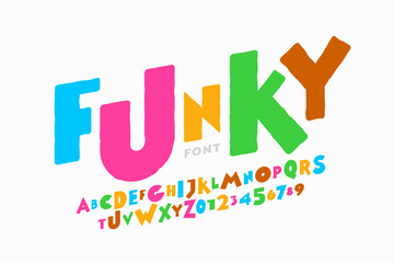 Playful style font design, childish alphabet letters and numbers vector illustration