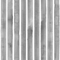 Watercolor stripe seamless pattern. Grey stripes on white background