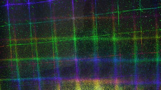 led light moving over interesting grid rainbow holo foil, glitter pattern background loop, nice music video transition or video overlay. holographic surface in 4k.