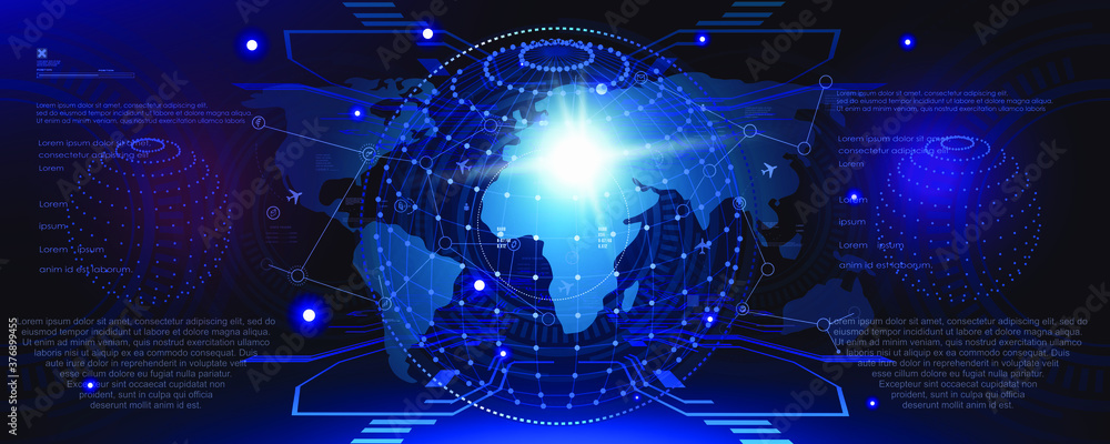 Poster 3d hologram of the globe. shining ball with luminous segments. dark blue conceptual background with 