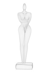 Wireframe of abstract female statue from black lines isolated on white background. 3D. Vector illustration