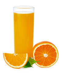 Fresh orange juice in glass isolated on white