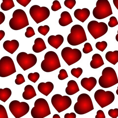 Beautiful red hearts for Valentine's Day. Red hearts on a white background. Valentine's day festive background made of hearts.