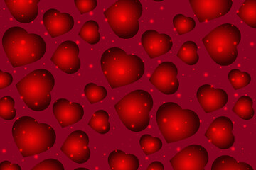 Abstract background of red hearts and twinkling glare.	