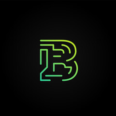 Green dashed stroke font character from a fontset, vector illustration