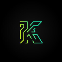 Green dashed stroke font character from a fontset, vector illustration