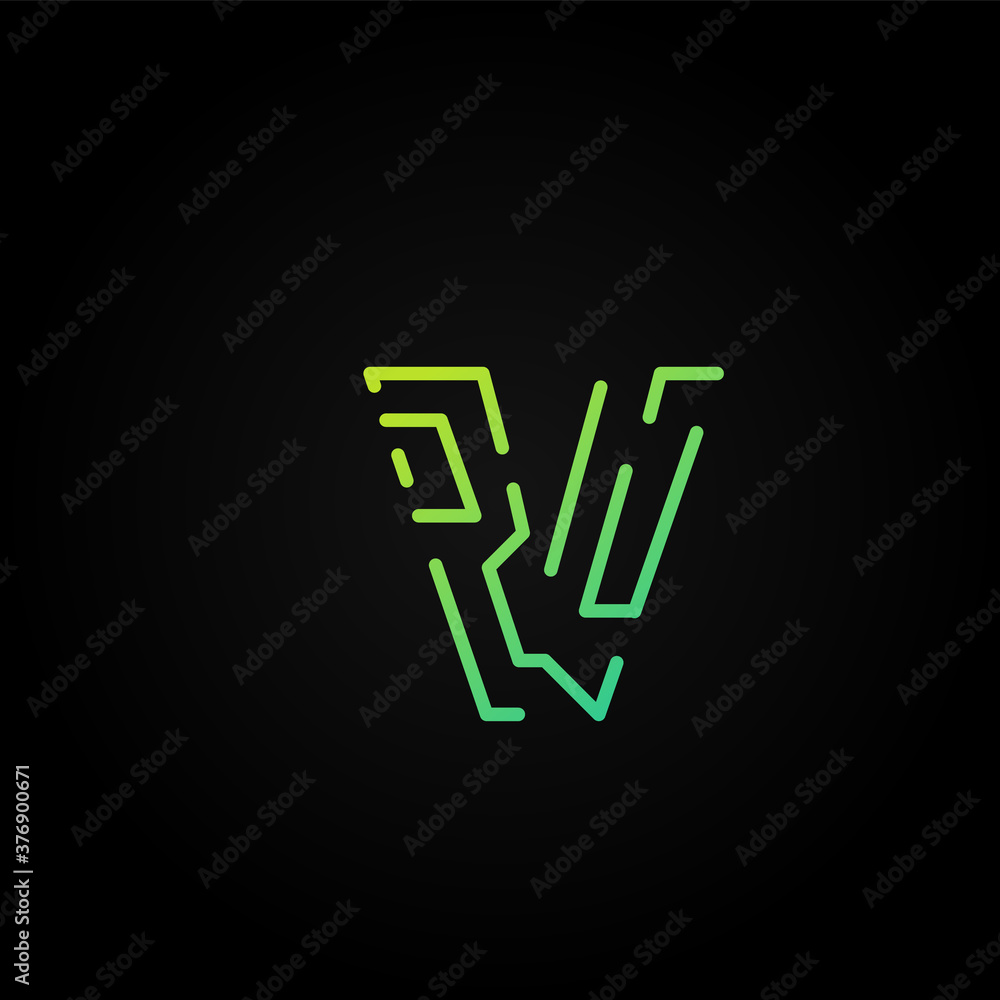 Fototapete green dashed stroke font character from a fontset, vector illustration
