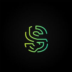 Green dashed stroke font character from a fontset, vector illustration