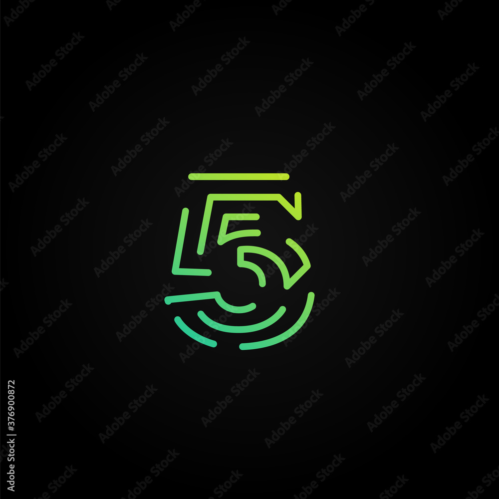 Fototapete green dashed stroke font character from a fontset, vector illustration