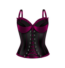 vector illistration white background and black corset dark red lacing