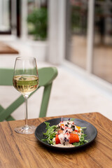 Summer evening dinner on a restaurant terrace