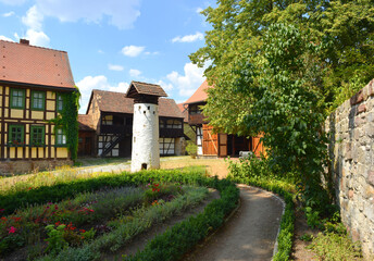 Traditional vintage german farm yard with an pigeon house