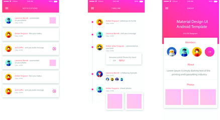 Clean modern light UI / UX paralax blog page, chat screen and list with avatar and title