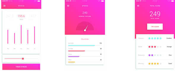 Clean modern light UI / UX dashboard statistic  rating, stocks diagram & internet speed