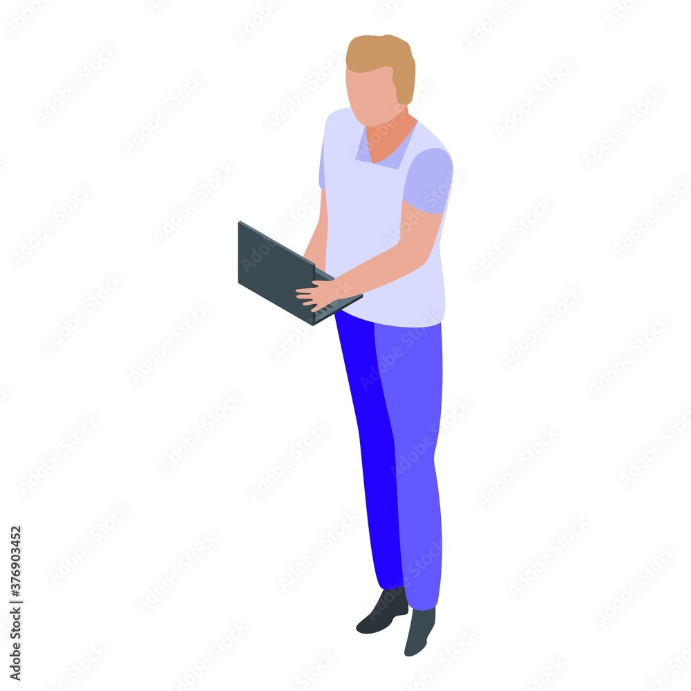 Poster young programmer icon. isometric of young programmer vector icon for web design isolated on white ba