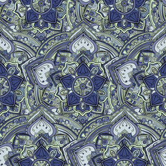 Seamless repeating pattern of colored mandalasnd