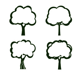 Set Tree silhouette. Vector outline Illustration. Card and plant in Garden.