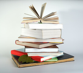 stack of books on white background