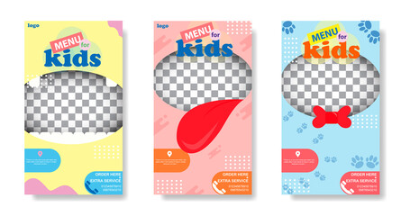 Set instagram story or standing banner for menu kids full of color