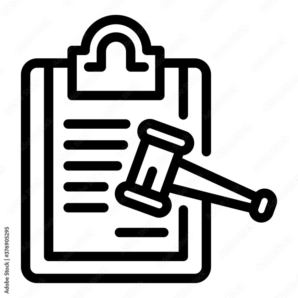 Poster Certificate gavel approved icon. Outline certificate gavel approved vector icon for web design isolated on white background