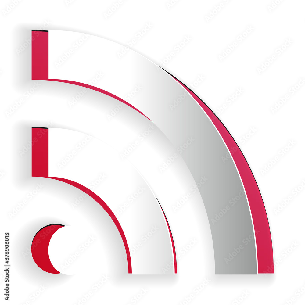 Poster paper cut rss icon isolated on white background. radio signal. rss feed symbol. paper art style. vec