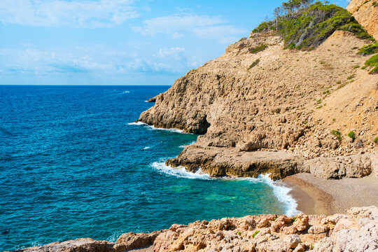 Llop Mari beach in Hospitalet del Infant, Spain