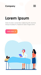 Doctor with disease history near patient bed. Hospital, analysis, guest flat vector illustration. Medicine and healthcare concept for banner, website design or landing web page