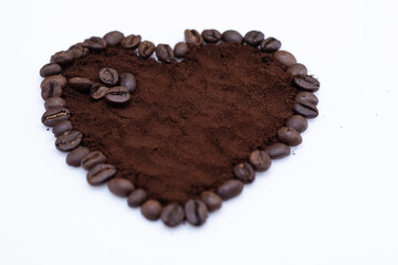 heart shaped coffee beans