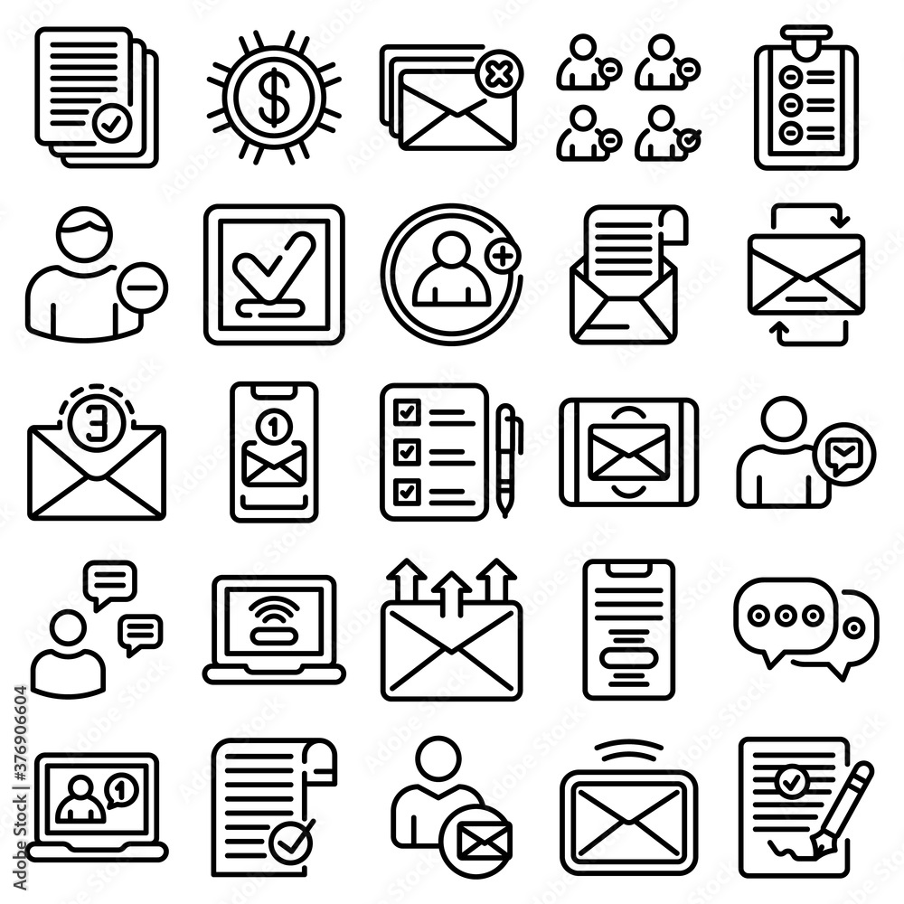 Poster request icons set. outline set of request vector icons for web design isolated on white background