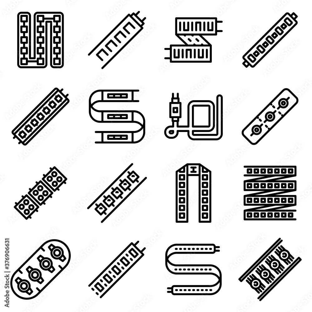 Poster led strip lights icons set. outline set of led strip lights vector icons for web design isolated on 