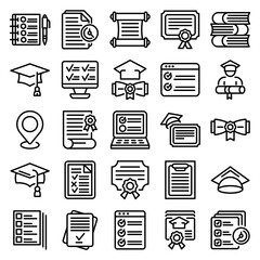 Final exam icons set. Outline set of final exam vector icons for web design isolated on white background