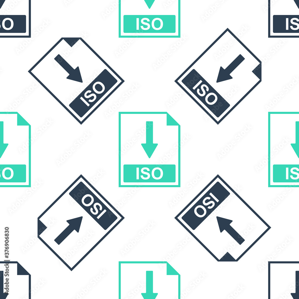 Poster green iso file document icon. download iso button icon isolated seamless pattern on white background