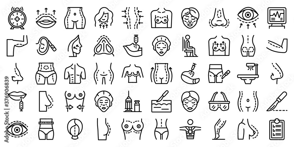 Poster body correction icons set. outline set of body correction vector icons for web design isolated on wh