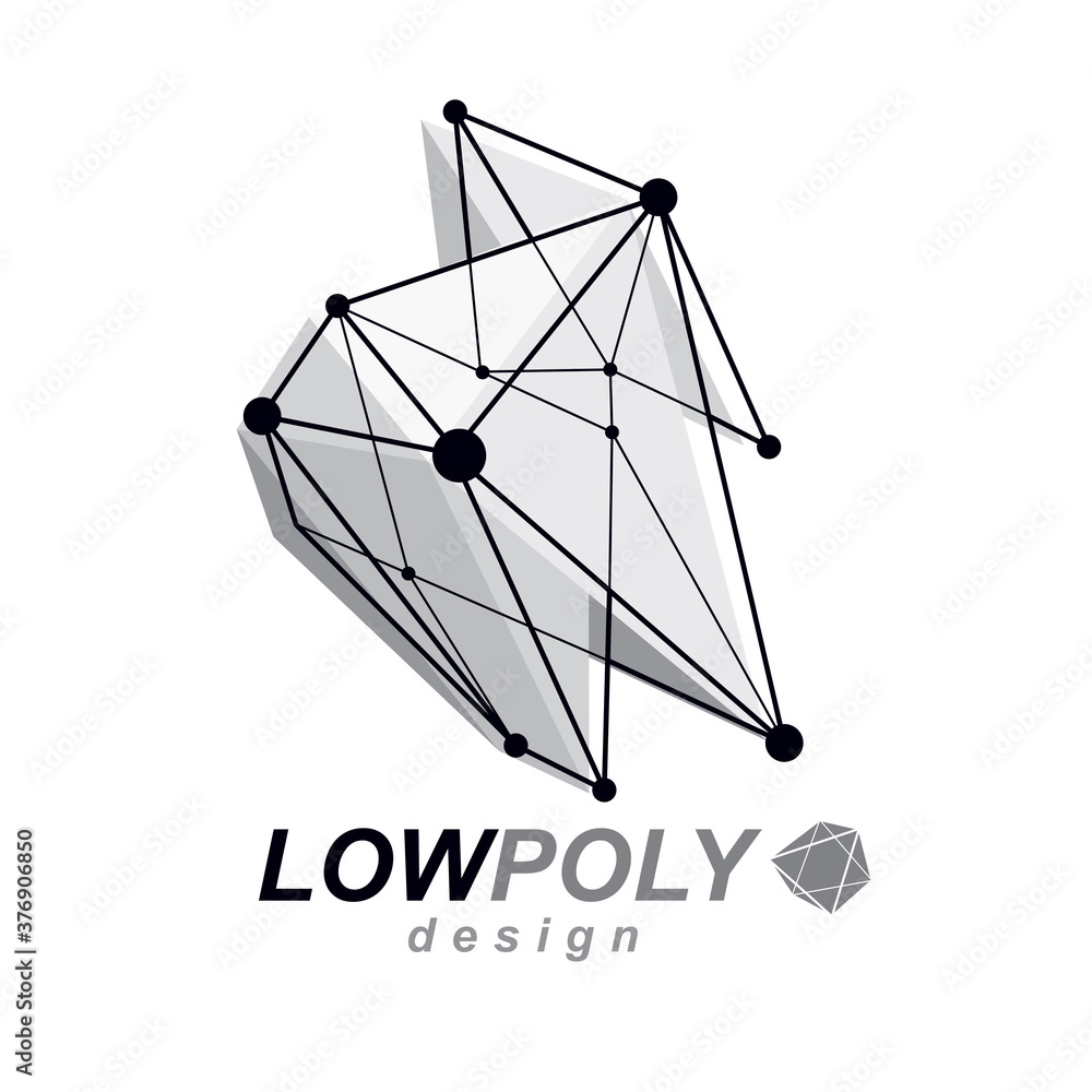 Poster 3d polygonal geometric faceted object, vector abstract design element. new technology logotype.
