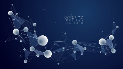 Obraz na płótnie Canvas Molecules vector abstract background, 3D dimensional science chemistry and physics theme design element, atoms and particles micro nano scientific illustration.