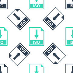 Green ISO file document icon. Download ISO button icon isolated seamless pattern on white background. Vector.