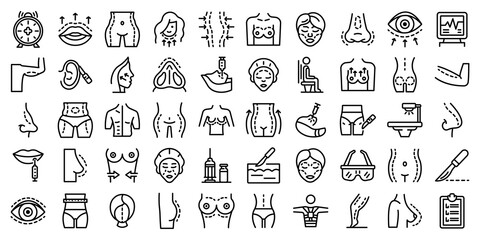 Body correction icons set. Outline set of body correction vector icons for web design isolated on white background