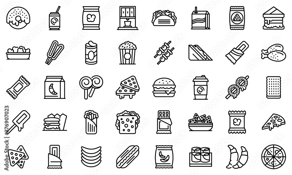 Poster snack bar icons set. outline set of snack bar vector icons for web design isolated on white backgrou