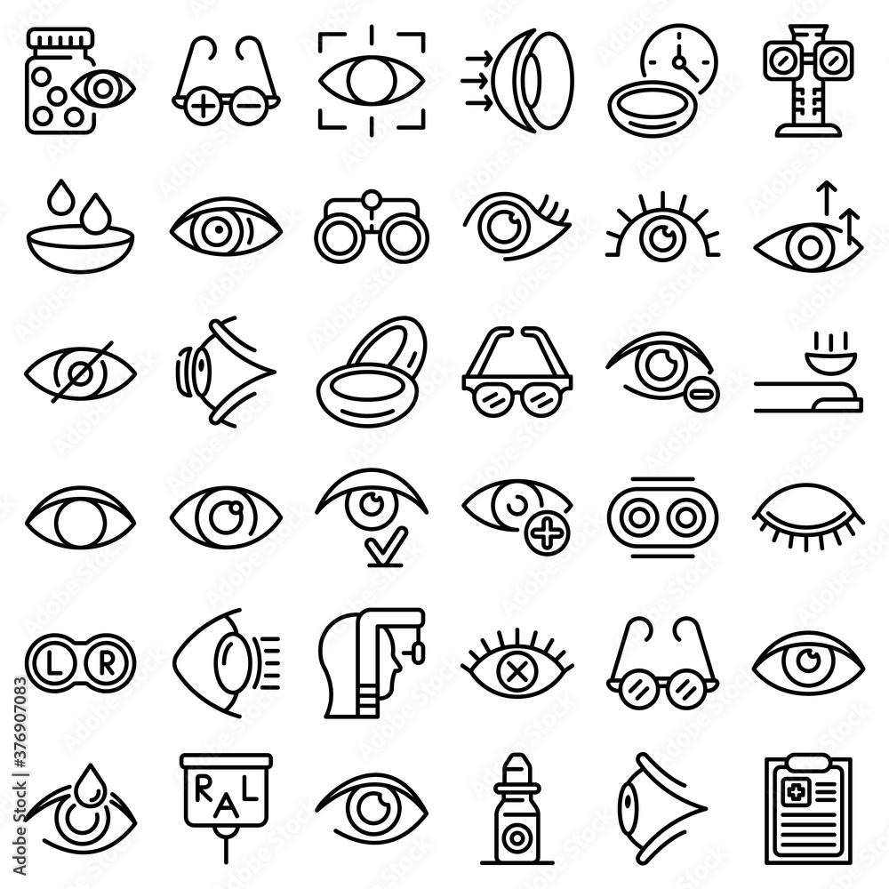 Poster eyes icons set. outline set of eyes vector icons for web design isolated on white background