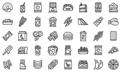 Snack bar icons set. Outline set of snack bar vector icons for web design isolated on white background
