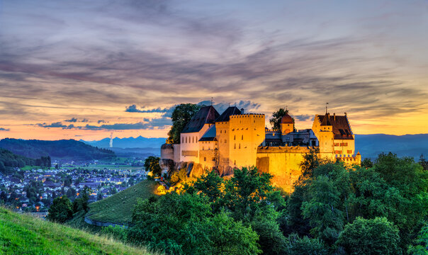 Lenzburg Castle in Aargau, Switzerland at sunset