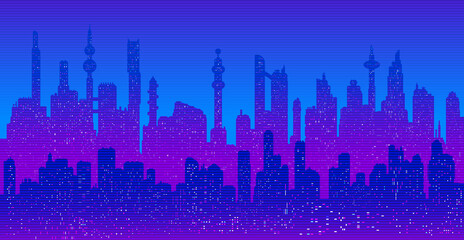 Obraz na płótnie Canvas Cyberpunk futuristic cityscape silhouette