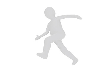 3d illustration of white man is running, man in a hurry on white background