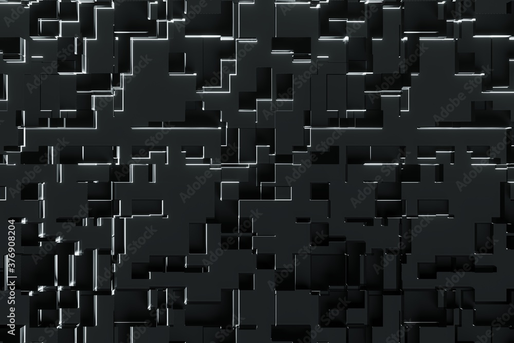 Poster abstract geometric digital dark blocks background 3d rendering