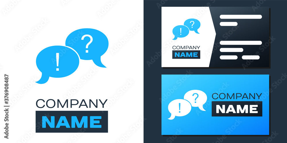 Poster logotype speech bubbles with question and exclamation marks icon isolated on white background. faq s