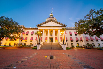 Brightly lit Florida State Capitol Building at Tallahassee twilight photo