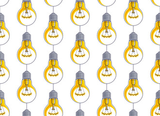 Light bulbs seamless background, creative ideas website concept, vector wallpaper or web site background.