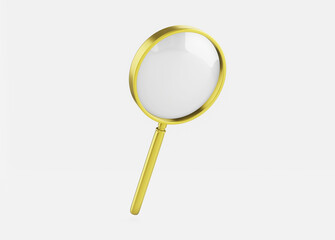Golden zoom lens magnifier on a white background. Magnifying equipment instrument, magnifier loupe. 3d render