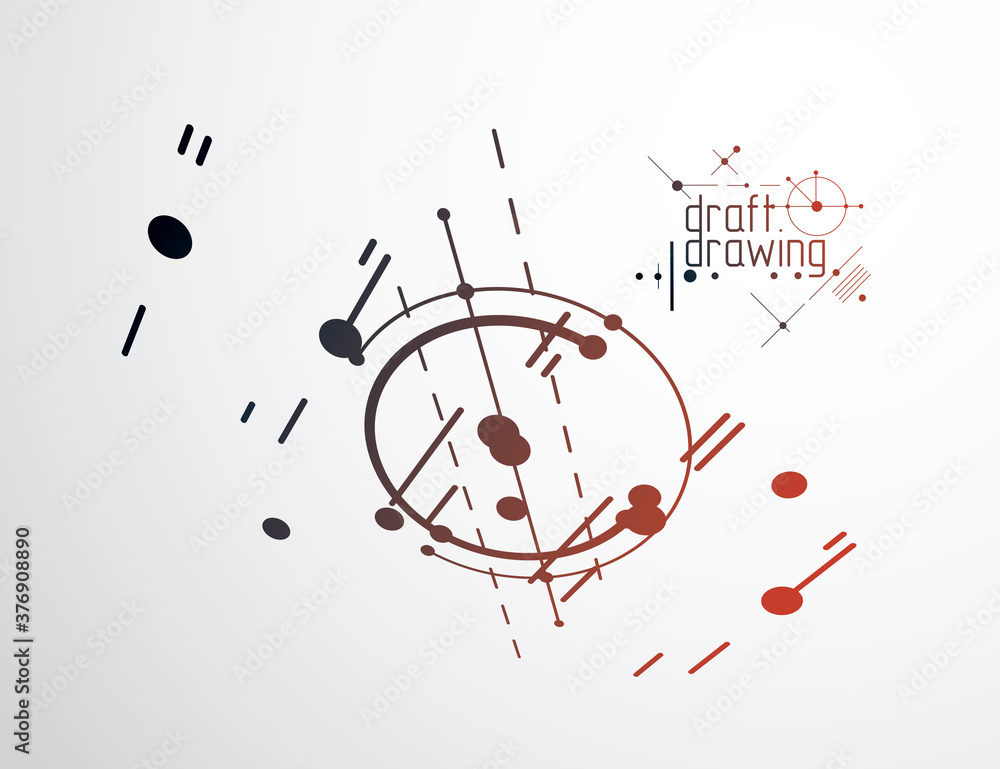 Poster mechanical scheme, vector engineering drawing with circles and lines. technical plan can be used in 